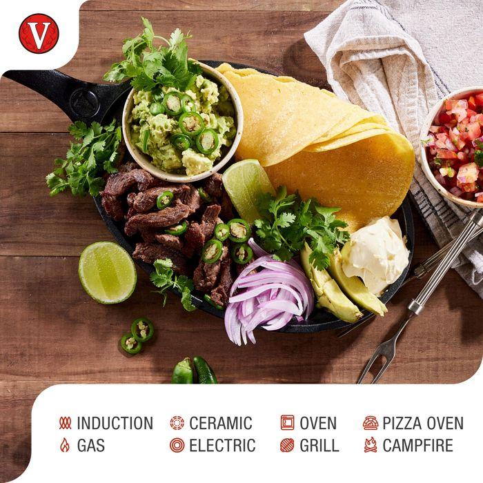 Poêle Pour Fajitas En Fonte Émaillée Induction 25x18 Cm, Feu, Barbecue, Four Victoria 32036 Noir 32036