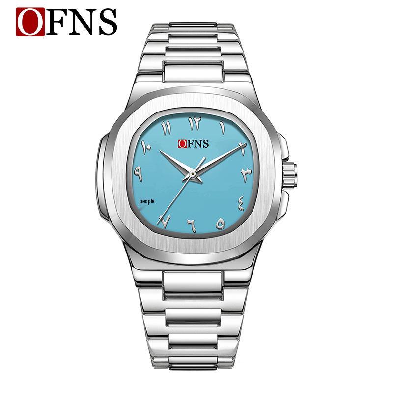 OFNS Men's Double Dial Quartz Square Watch - 30M Waterproof with Arabic Numerals, Ideal for Casual and Business Wear