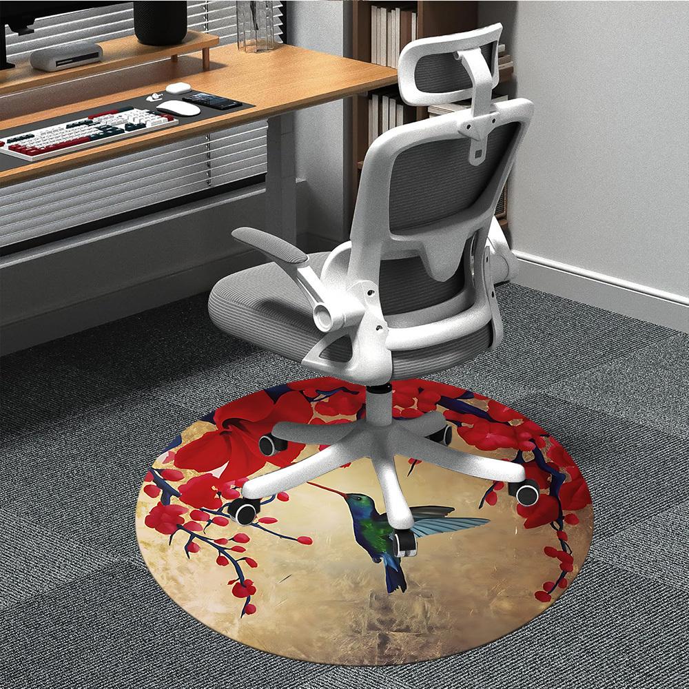 

1PC Hummingbird Blossom Office Round Area Rug, Indoor Mat Suitable ForOffice, Under Office Chairs Bedroom Living Room Home Decor, Room Deco, D075 80cm by 80cm
