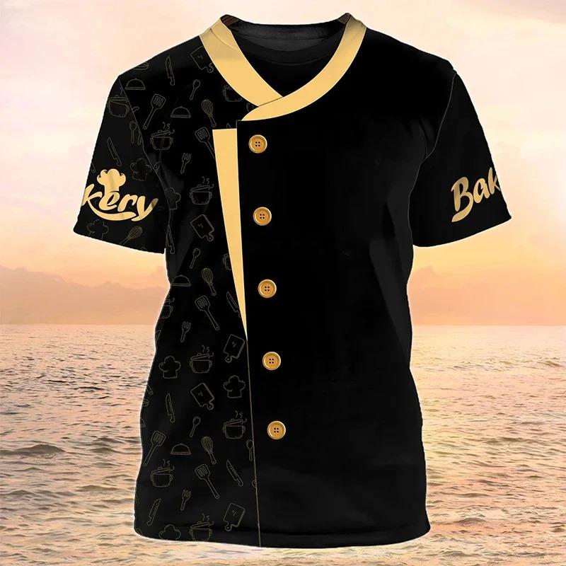 Chef Dessert Chef Cosplay 3D Harajuku Printed Funny T-shirt Men's And Women's Crewneck Short Sleeve Creative Fashion Hip Hop Top