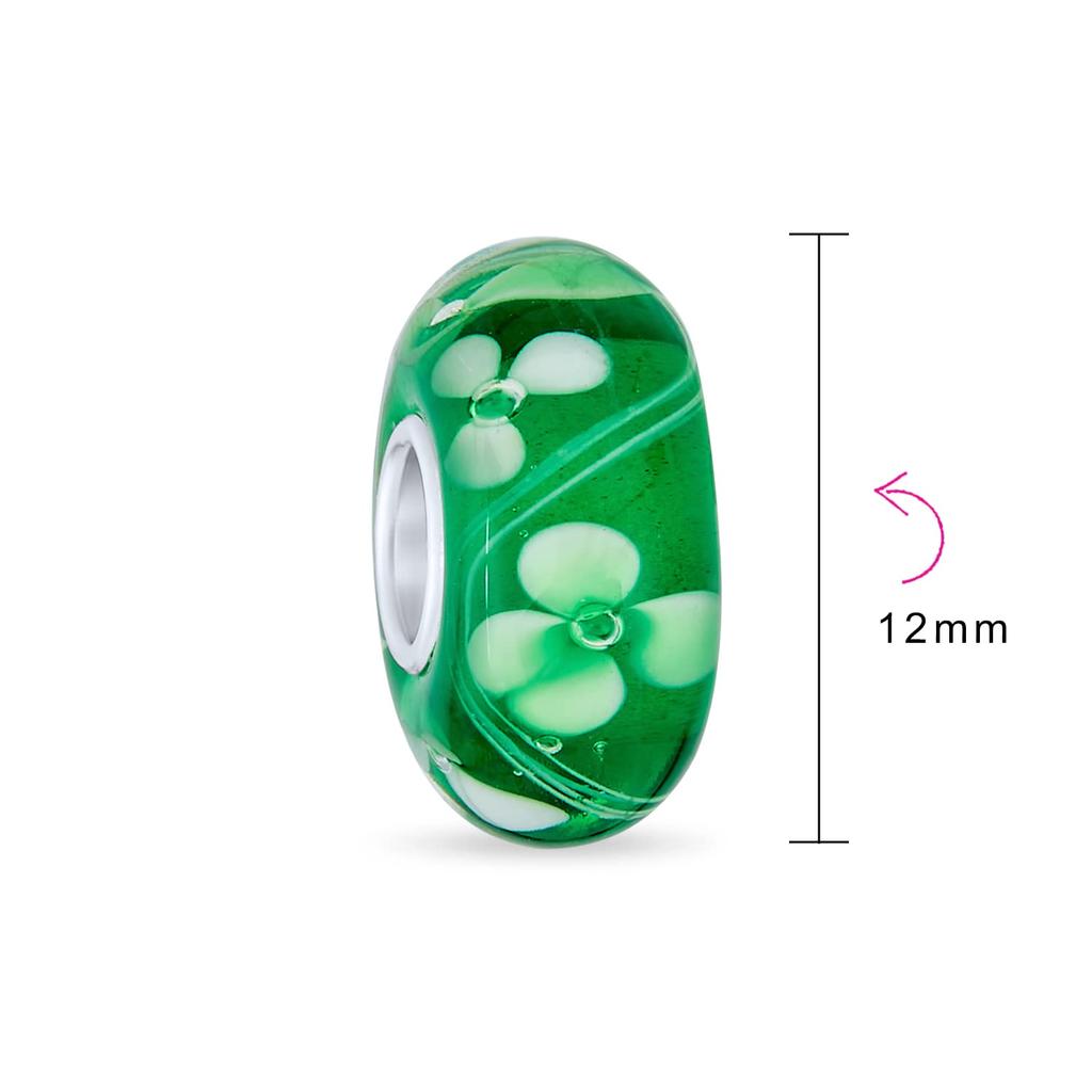 Lucky Clover Shamrock Flower Bead Charm Green Murano Glass Sterling Silver Bead European Charm Bracelet [Bling Jewelry] Women's .925