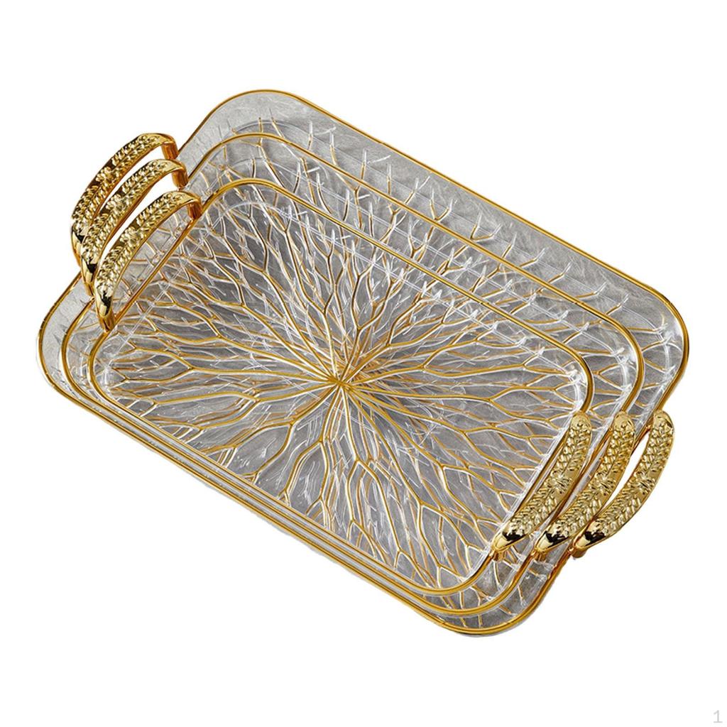 3 Pieces Serving Tray with Handle Coffee Tea Jewelry Storage for Entertaining Living