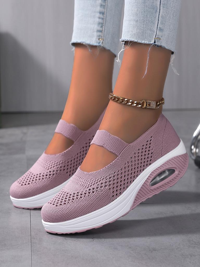 Large Size Fly-woven Women's Shoes Breathable Mesh Lazy Shoes Lightweight Air Cushion Mother Casual Sports Mesh Shoes