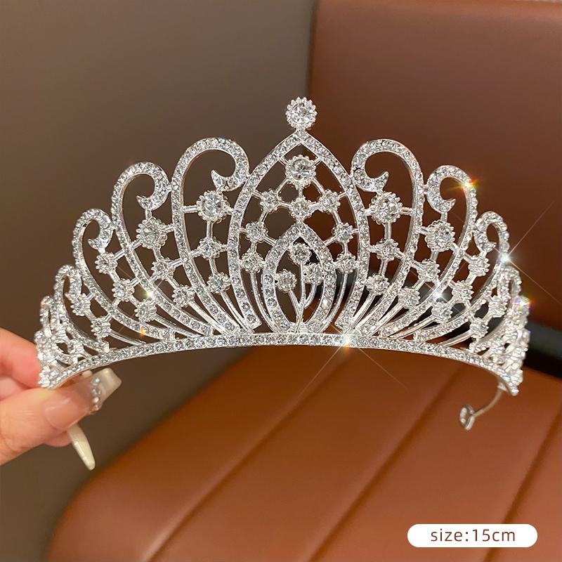 DIEZI Women Girls Silver Color Crown Headwear Korean Crystal Tiara Fashion Birthday Dress Rhinestone Crown Hair Accessories