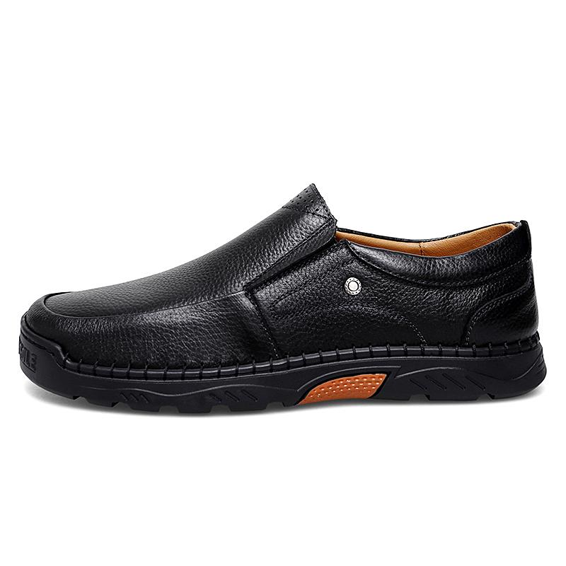 Fashion Genuine Leather Cow Work Mens Shoes Handmade Soft Cow Leather Casual Men Loafers Fashion Thick Sole Male Footwear Black Brown