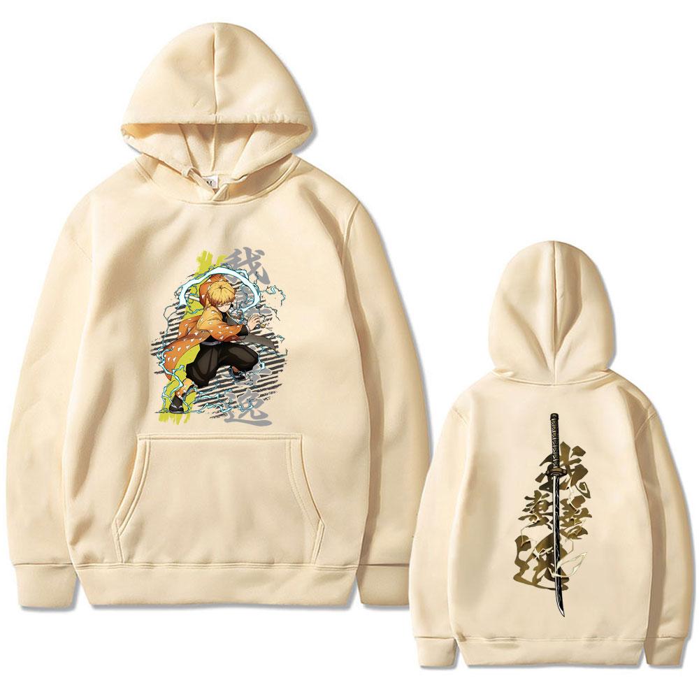 Anime Demon Slayer Agatsuma Zenitsu Double Sided Print Hoodie Men Women Cartoon Fashion Oversized Hoodies Vintage
