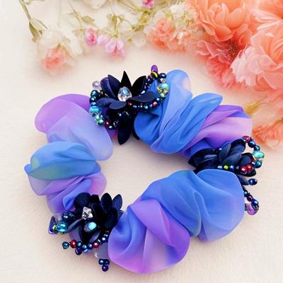 Women Lace Hair Scrunchies  Retro French Large Intestine Hair Band  Ponytail Rubber Band  Mother's Head Flower Hair Tite