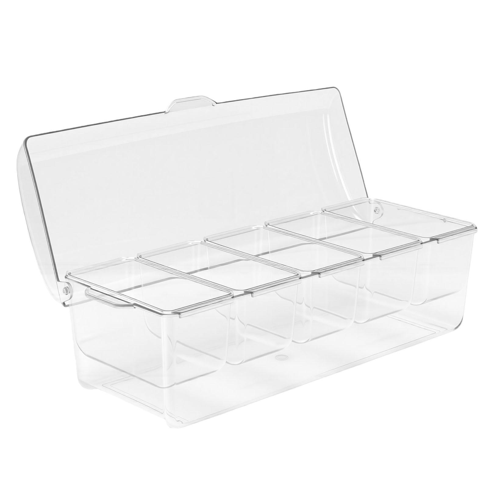 Condiment Caddy with 5 Compartments Versatile Stackable Reusable Plastic Garnish Tray for Outdoor Party Picnic