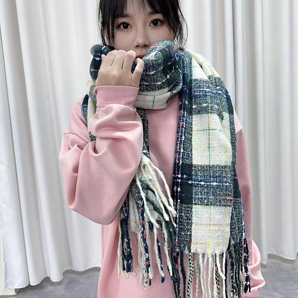 Mohair Winter Cashmere Scarves Tassel Long Shawl Retro Plaid Wool Scarf  Girl