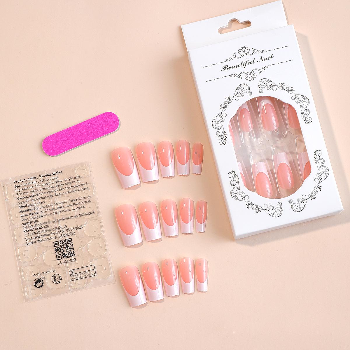 

Съемные накладные ногти из 24 штук, длинные, белые, с французским кончиком, для осени/зимы Large - 24 pieces