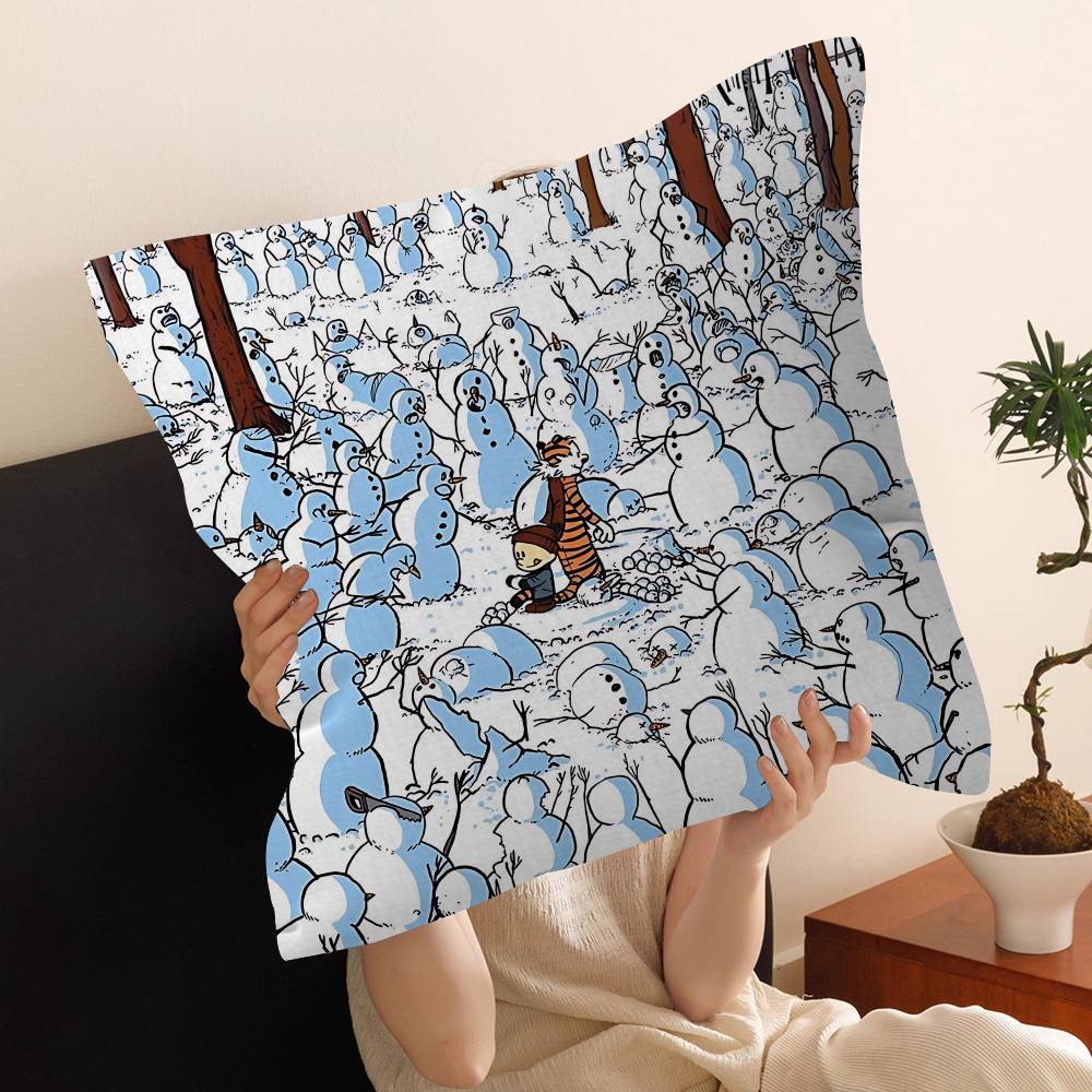 Anime Calvin And Hobbes Cushion Cover Inches Farmhouse Decor Home Throw Pillow Covers For Couch Decorations