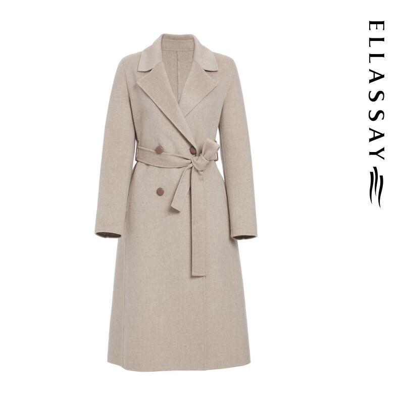 ELLASSAY Women's 2025 Autumn/Winter Merino Wool Classic Double-Breasted Long Coat