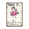 Pink Flamingo Metal Wall Art Outdoor Garden Decor Garage Sign