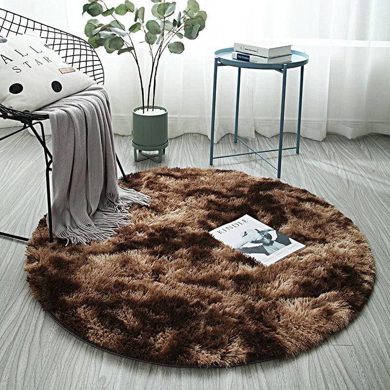 Silk Wool Tie-Dye Carpet: Modern Long Hair Round Rug for Living Room or Bedroom