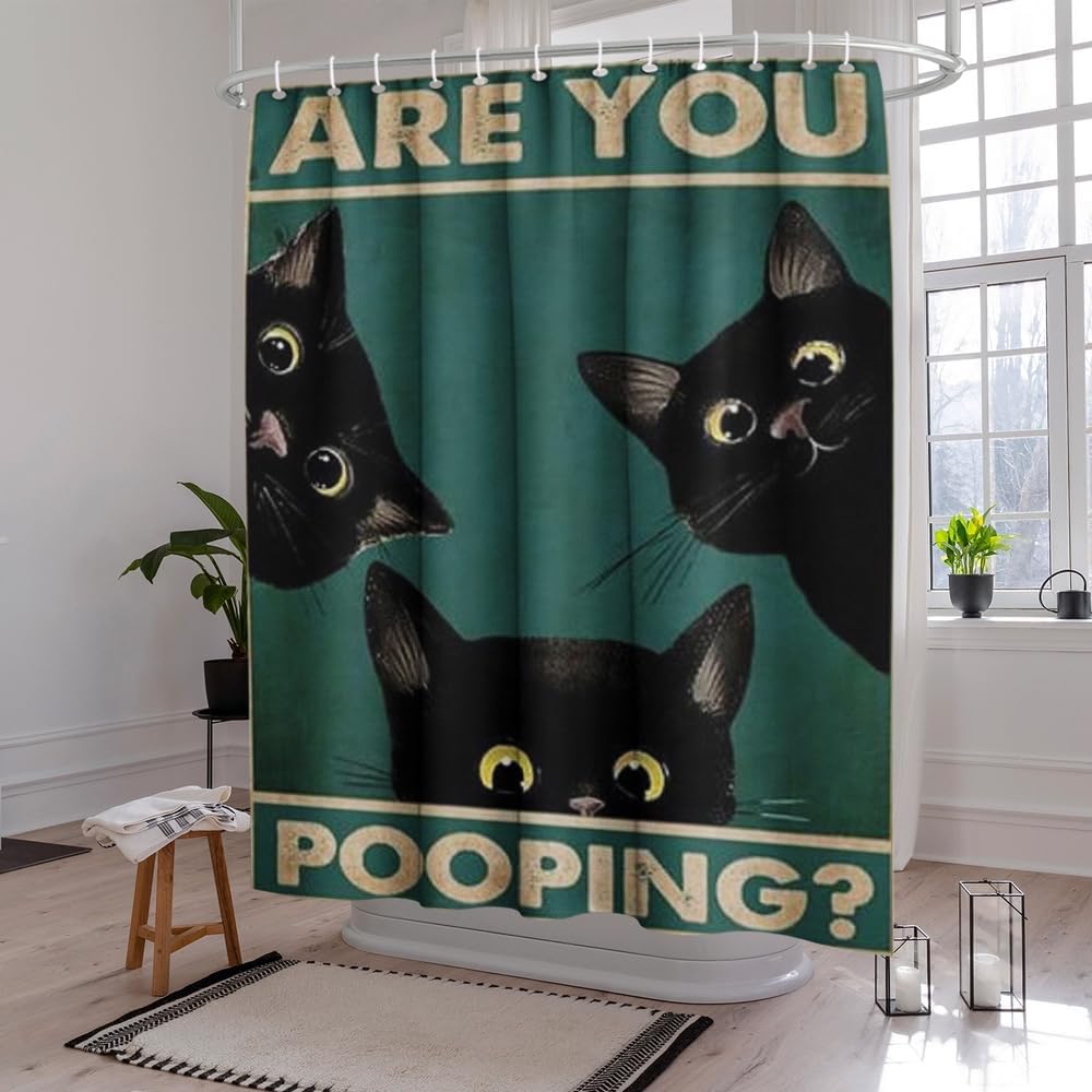 Black Cat Shower Curtain for Bathroom Bathtub,Cat Shower Curtain for Bathroom with Fabric Shower Curtains Set Waterproof