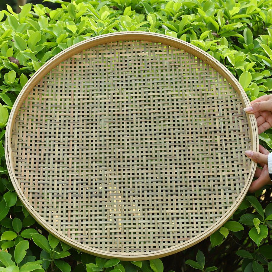Large Handmade Bamboo Winnowing Basket: Round, Perforated Drying Sieve & Decorative Plaque