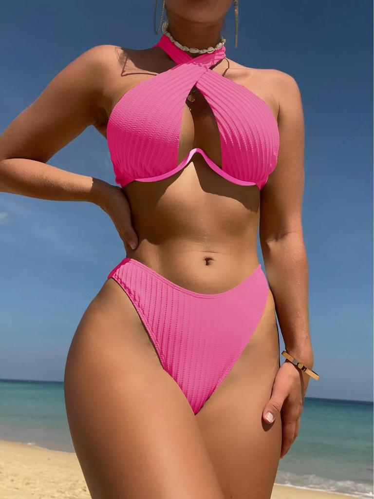 New Solid Color Multi-Color Sexy Quality Bikini Bikini European And American Straps Split Set