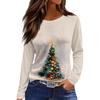 Women's Christmas Print Long Sleeve Neck Top with Side Slit Hem