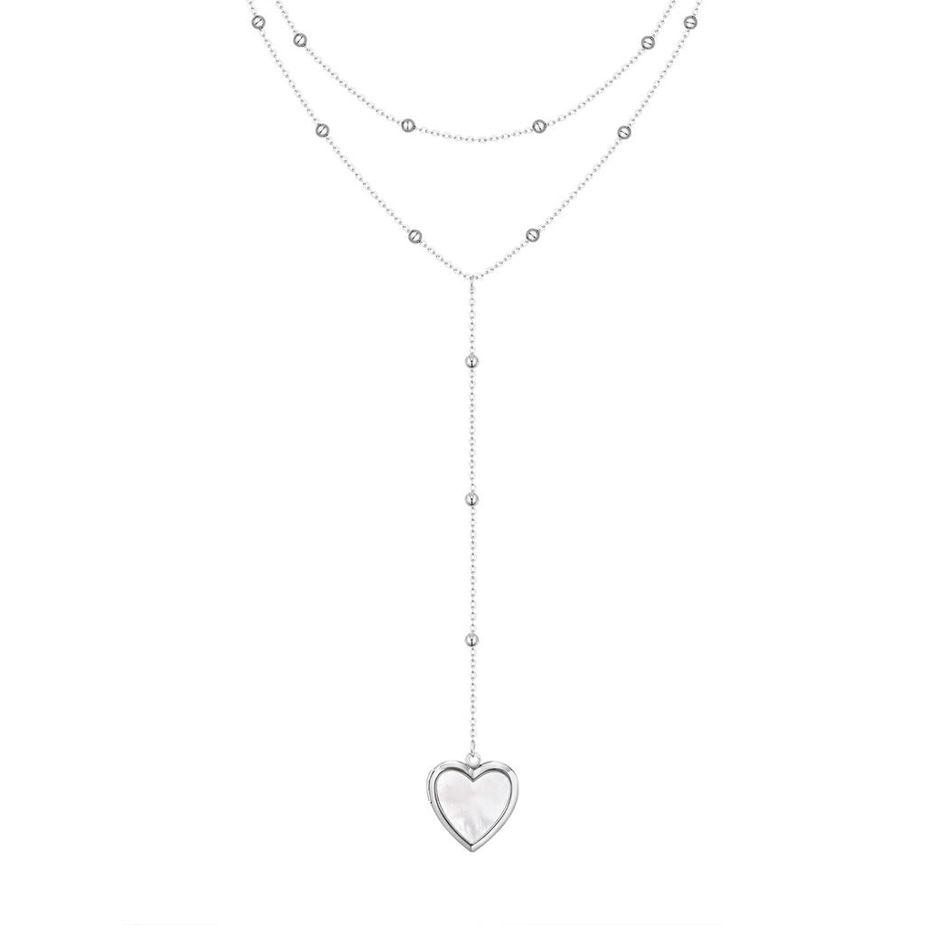 Women's Heart Locket Lariet Necklace, Adjustable Y-Shape Openable Pendant, Stainless Steel Gold Long Chain Fashion Jewelry