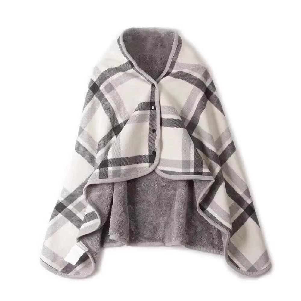 Couverture Écharpe à Boutons Portable 1 Pièce, Libérez Vos Mains Double Face Flanelle Cape Couverture Paresseuse pour Bureau Maison Canapé Voyage gray
