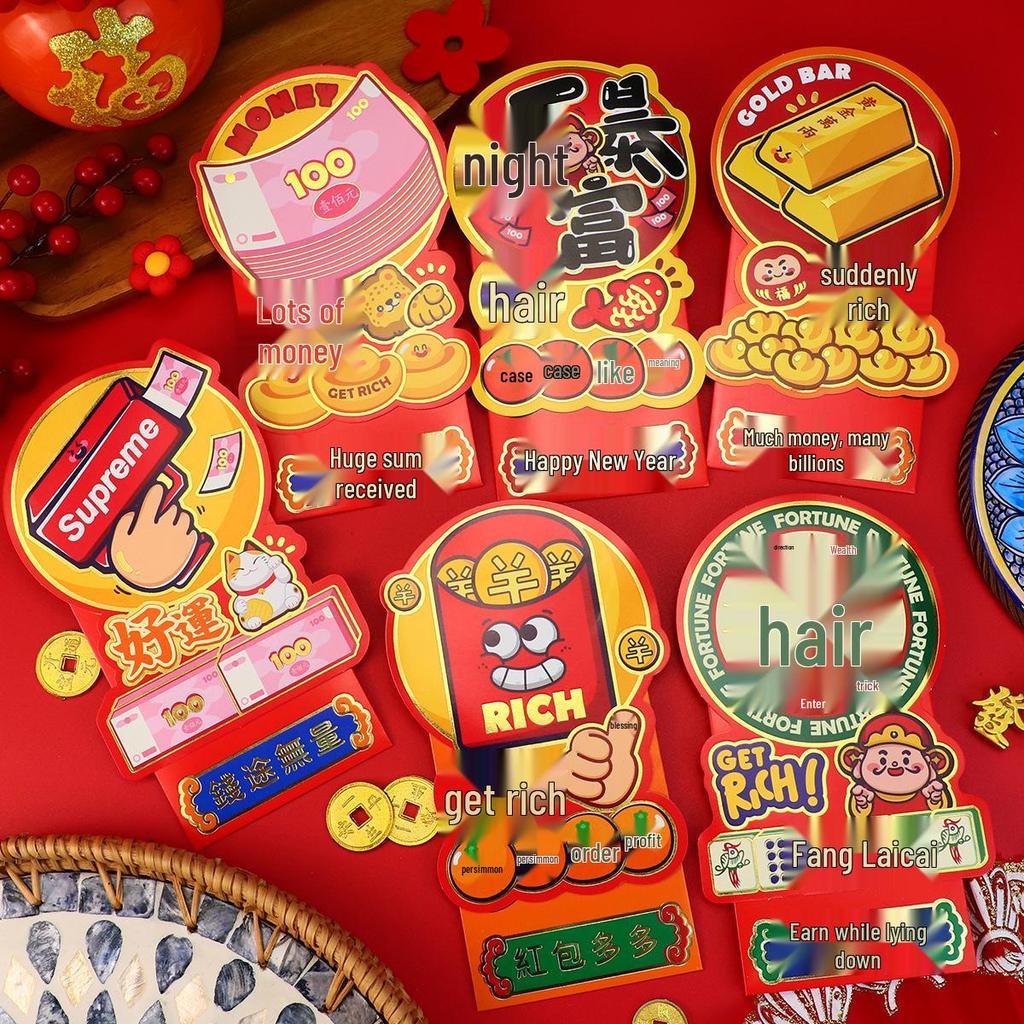 Prémiová 3D červená obálka Rok hada 2025 - Nová kreslená Lai See pro čínský Nový rok