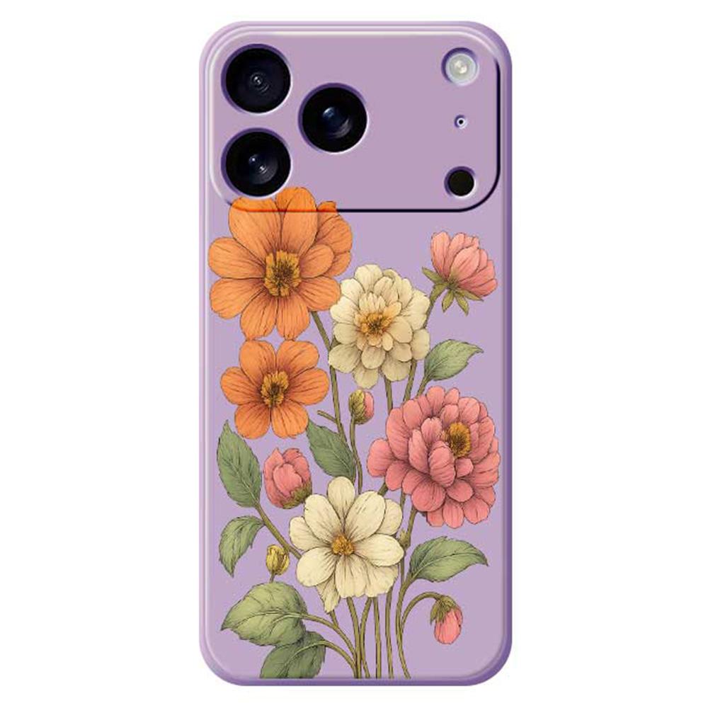 For iPhone 17 Pro Case Beautiful Flowers Pattern Printing Straight Edge TPU Phone Back Cover