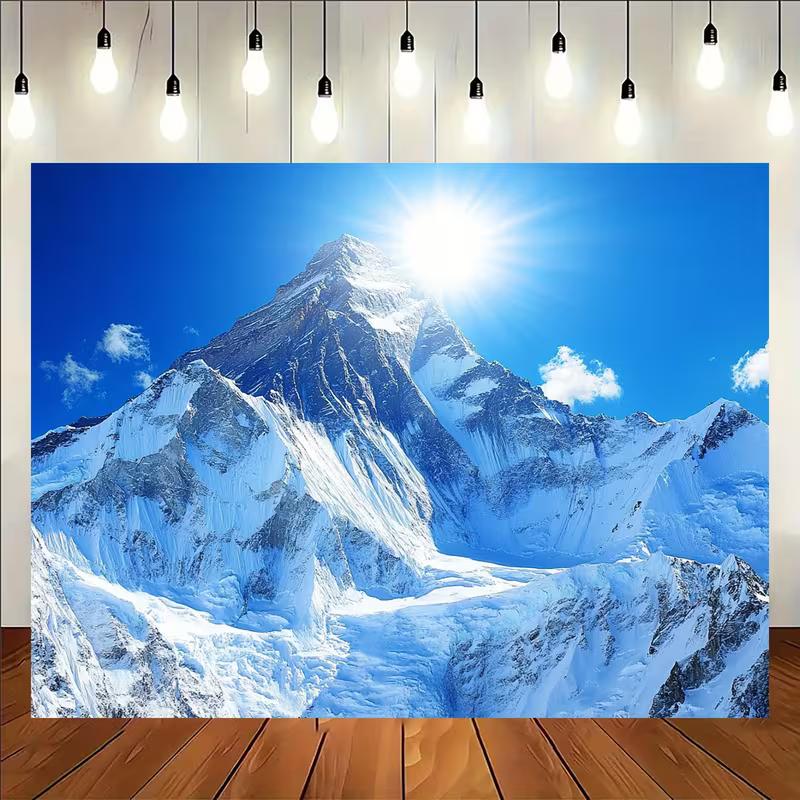 

2D Majestic Snow Mountain Backdrop Bright Sun Blue Sky Background 47.2x31.5inch/120*80cm