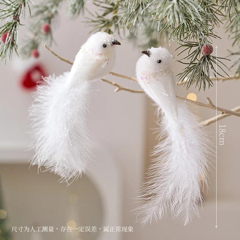 2Pcs Christmas Tree Pendant Bird Decoration White Foam Simulated Bird Pendant Artificial Handmade Christmas Decoration New Year