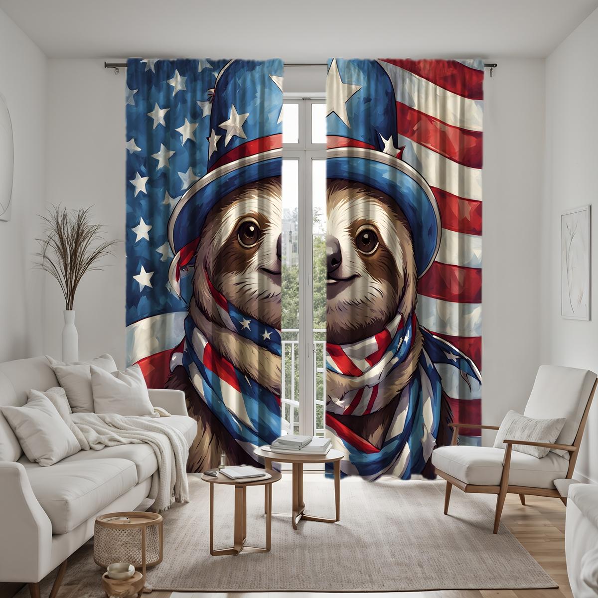 

Комплект из 2 предметов HD с изображением американского флага Mole, декоративная занавеска с синим галстуком, цифровая печатная занавеска, стиль домашнего декора, украшение гостиной W52H63inchW132H160cm