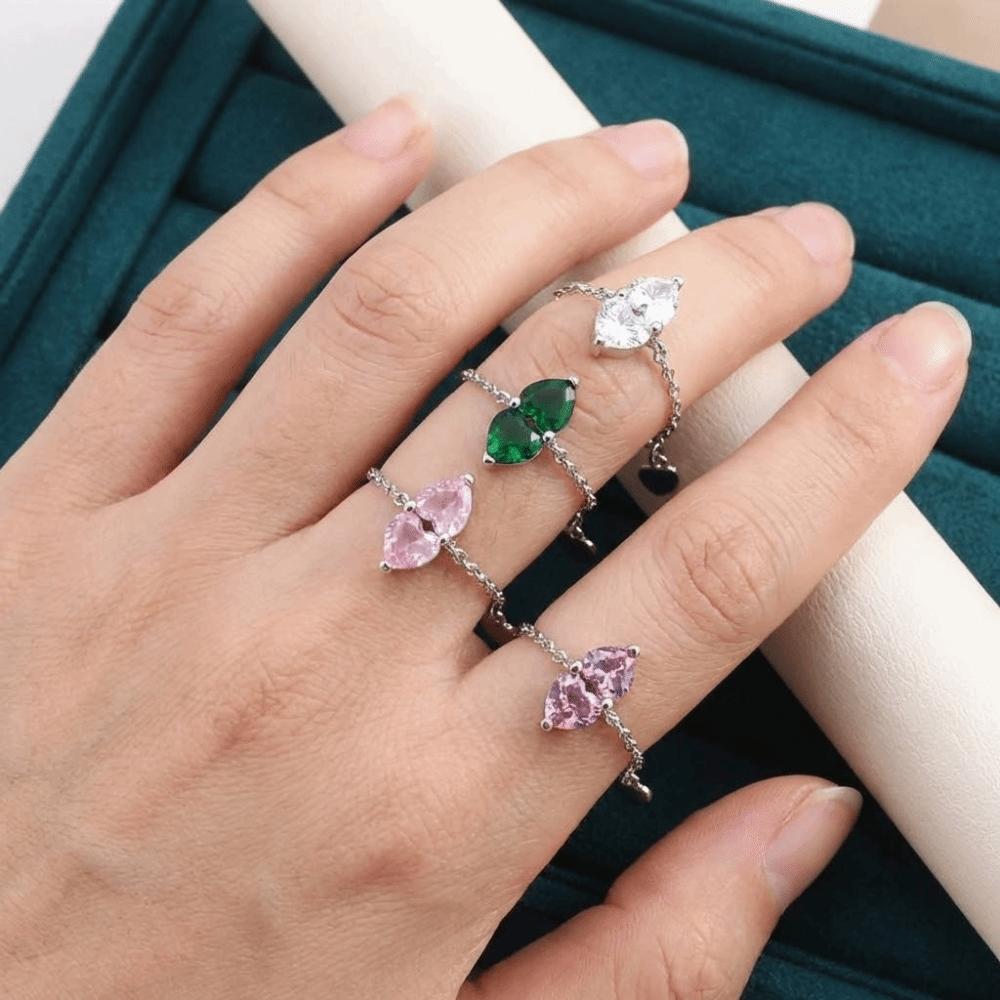 Double Heart Adjustable Chain Ring Minimalist Elegant Women Link Chain Ring Exquisite Simple Finger Jewelry Girls Gift