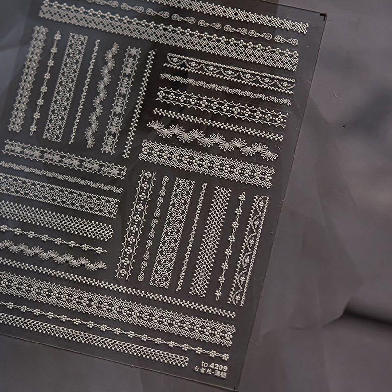 

Color Lace Japanese Style Adhesive Decorations Nail Stickers White Lace 4299