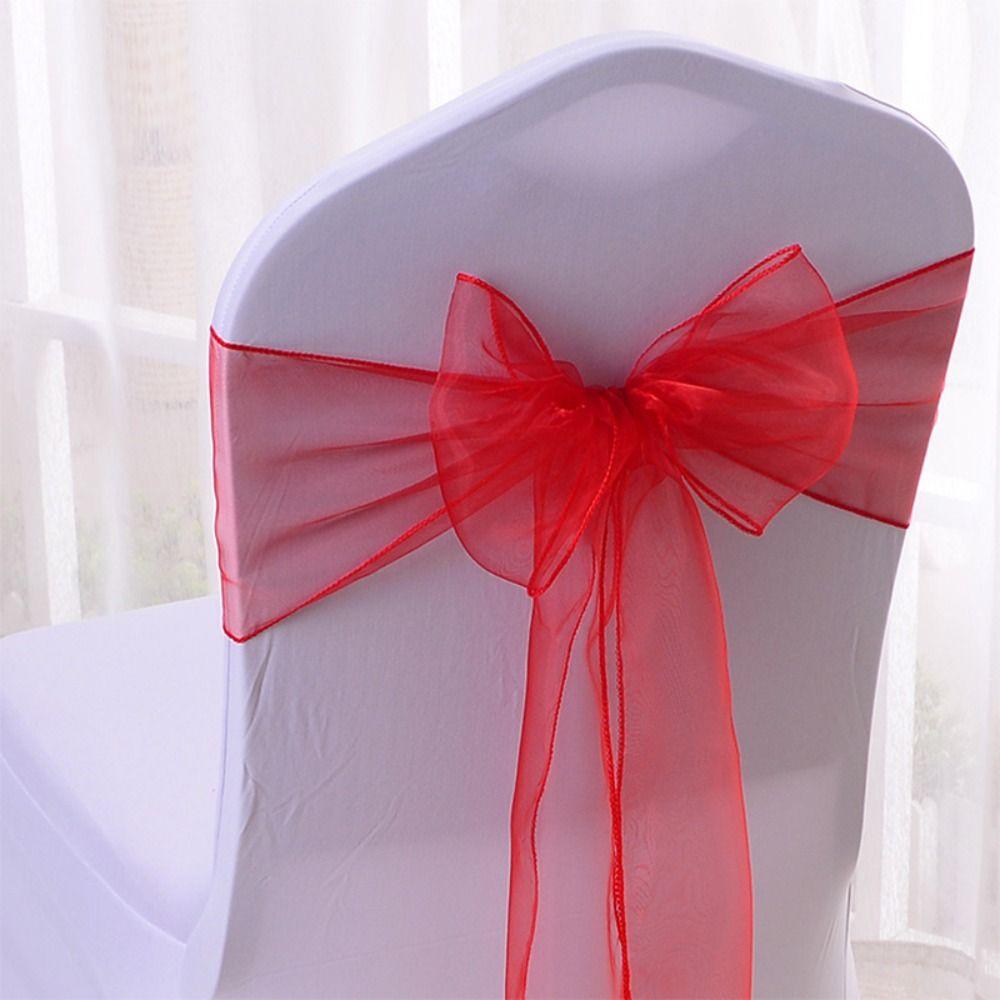 5pcs Bow Knot Chair Bows Reusable Sheer Organza Chair Sashes  Banquet Event