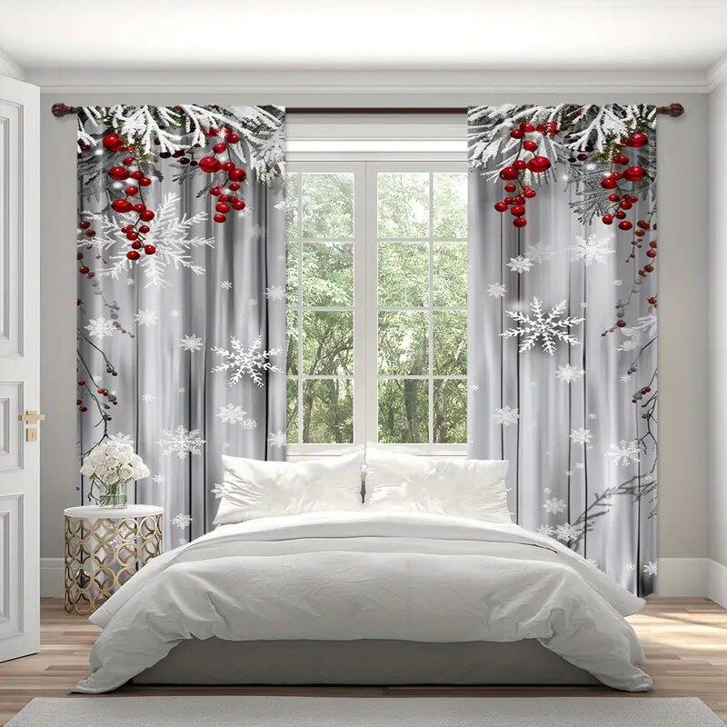 Christmas Snowflake Printed Curtains, Christmas Decorations, Bedroom and Living Room, Home Decoration, Room Decoration