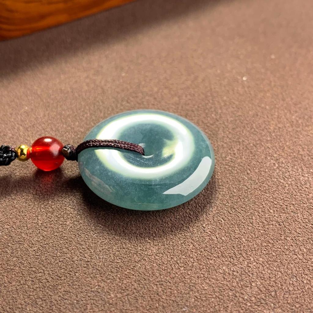 Natural A-grade Blue Jade Pendant - Unisex Round Buckle Design