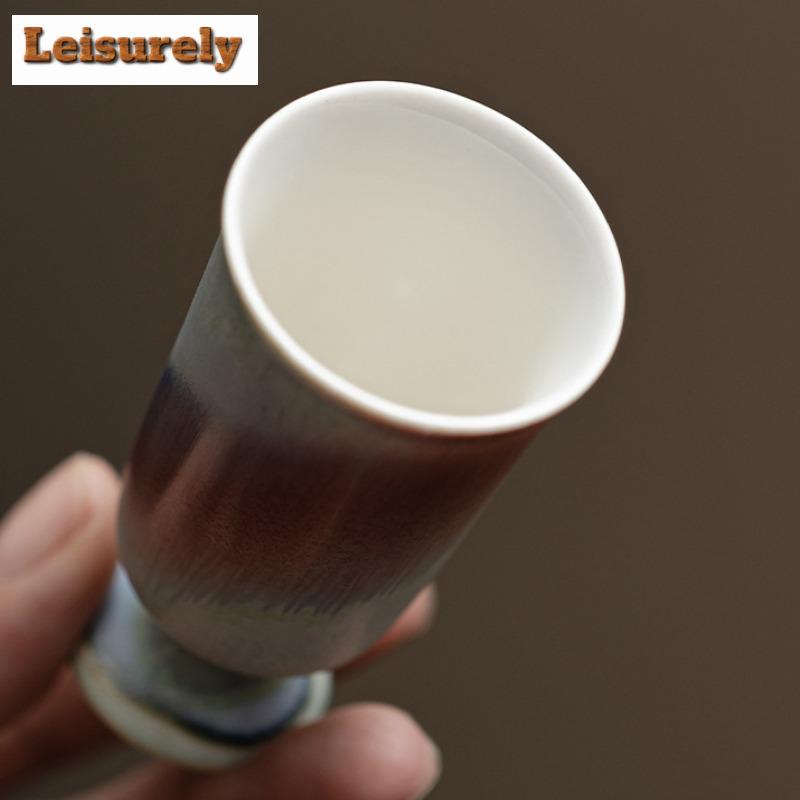 2pc/lot Aurora Kiln Change Red Teacup High Footed Tea Bowl Meditation Cup Smelling Fragrant Mug Master Cups Tea Services 30ml