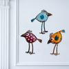 3Pcs Wooden Birds Wall Art Decor, Colorful Bird Wall Hangings, Funny Bird Wall Sculpture with Polka Dot Star Pattern Leaf Design for Farmhouse