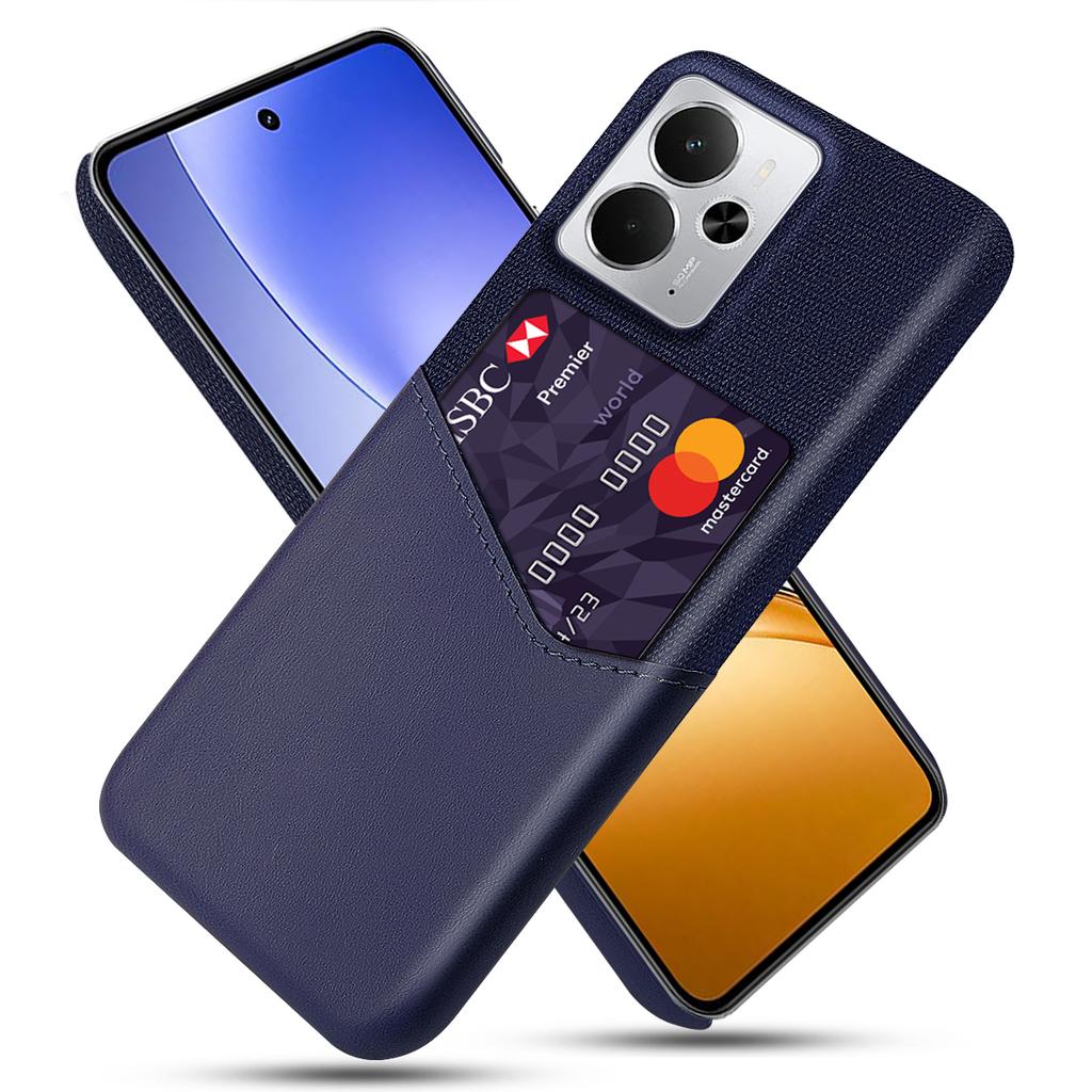 For Realme 14 5G Case PU Leather Cloth Texture Hard PC Phone Cover with Card Holder