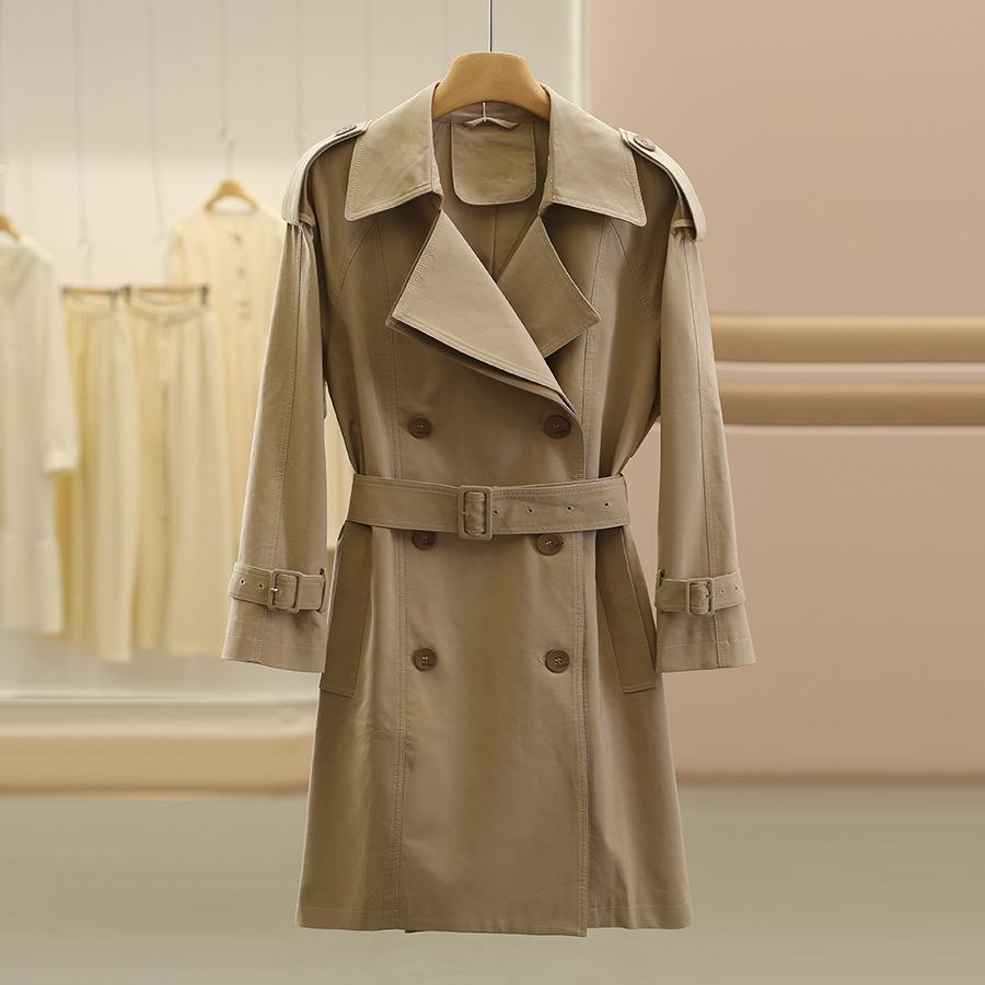 

Yuebu Французский шик Двубортный тренч с поясом на талии для осени Extra Large хаки