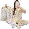 Cartoon Wind Doll Collar Lace Sweet Cloud Cotton Pajamas Women'S Summer Short-Sleeved Three-Piece Set