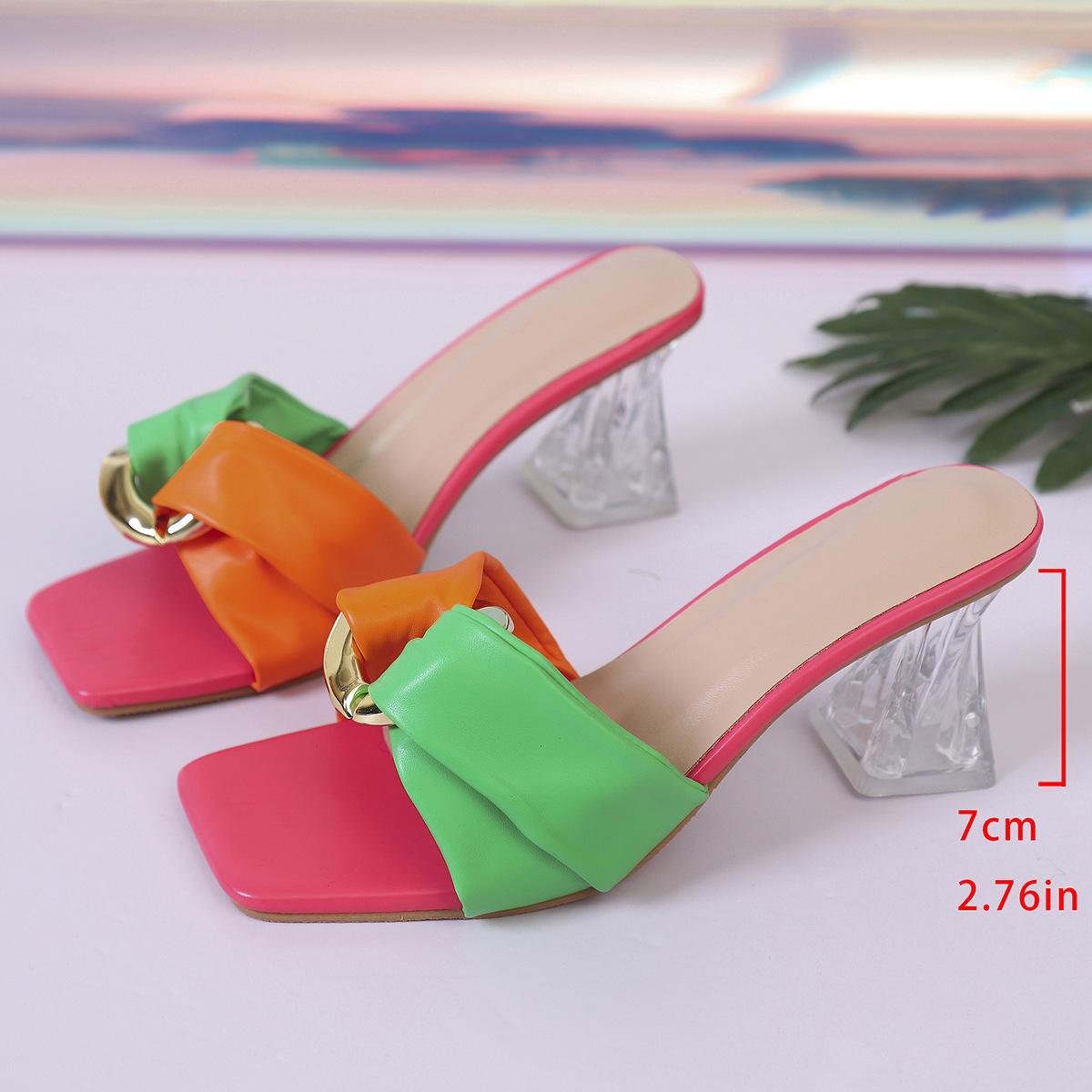 2026 Summer New European and American Square Head Metal Crystal Slippers for Women 36
