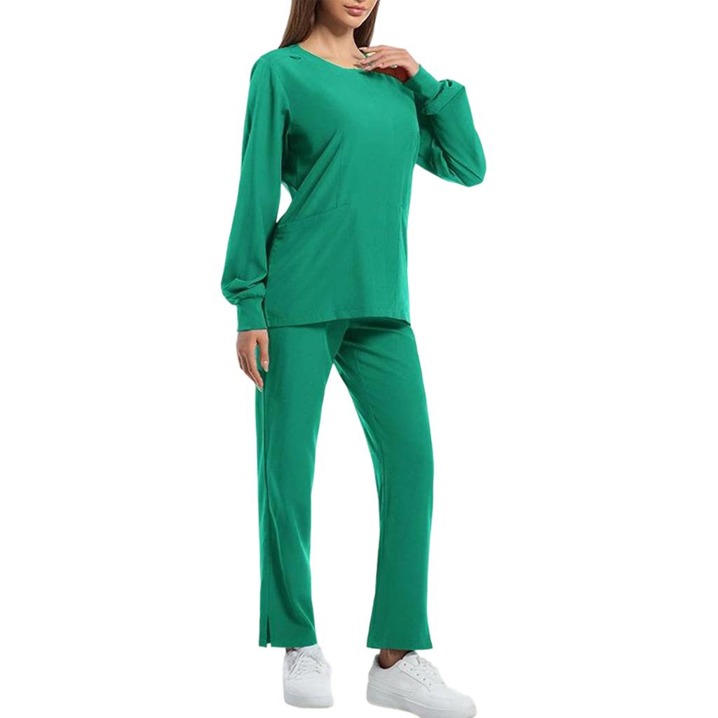 Women's Solid Color Long Sleeved Pocket Uniform Protective Worker Uniform Jacket Long Pants Set