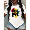 European Size Casual Crew Neck T-Shirt with a Short Sleeve Featuring a Print of ONE LOVE