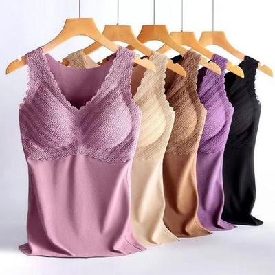 Winter-Thermoweste für Damen mit Brustpolstern, nahtloser Samt, schnelle Temperatursperre, V-Ausschnitt, schmale Passform, elastisch, ärmellos, Tanktop für Innenbekleidung