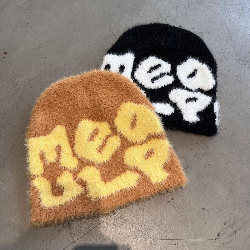Hat Minimalist Knit Embroidered Letters Meaulp Winter Warmth Protection Earmuff
