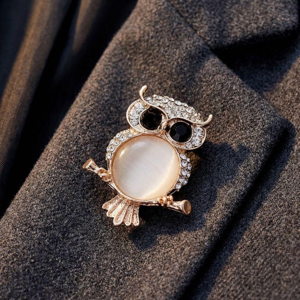 Luxury Animal Pins Imitation Pearls Rhinestone Brooches Elegant Owl Brooches  Gift Giving