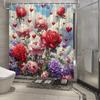 Romantic Rose Garden Shower Curtain -Waterproof, Mildew-Resistant With Vibrant Flowers And Hearts For A Lush And Dreamy Bathroom