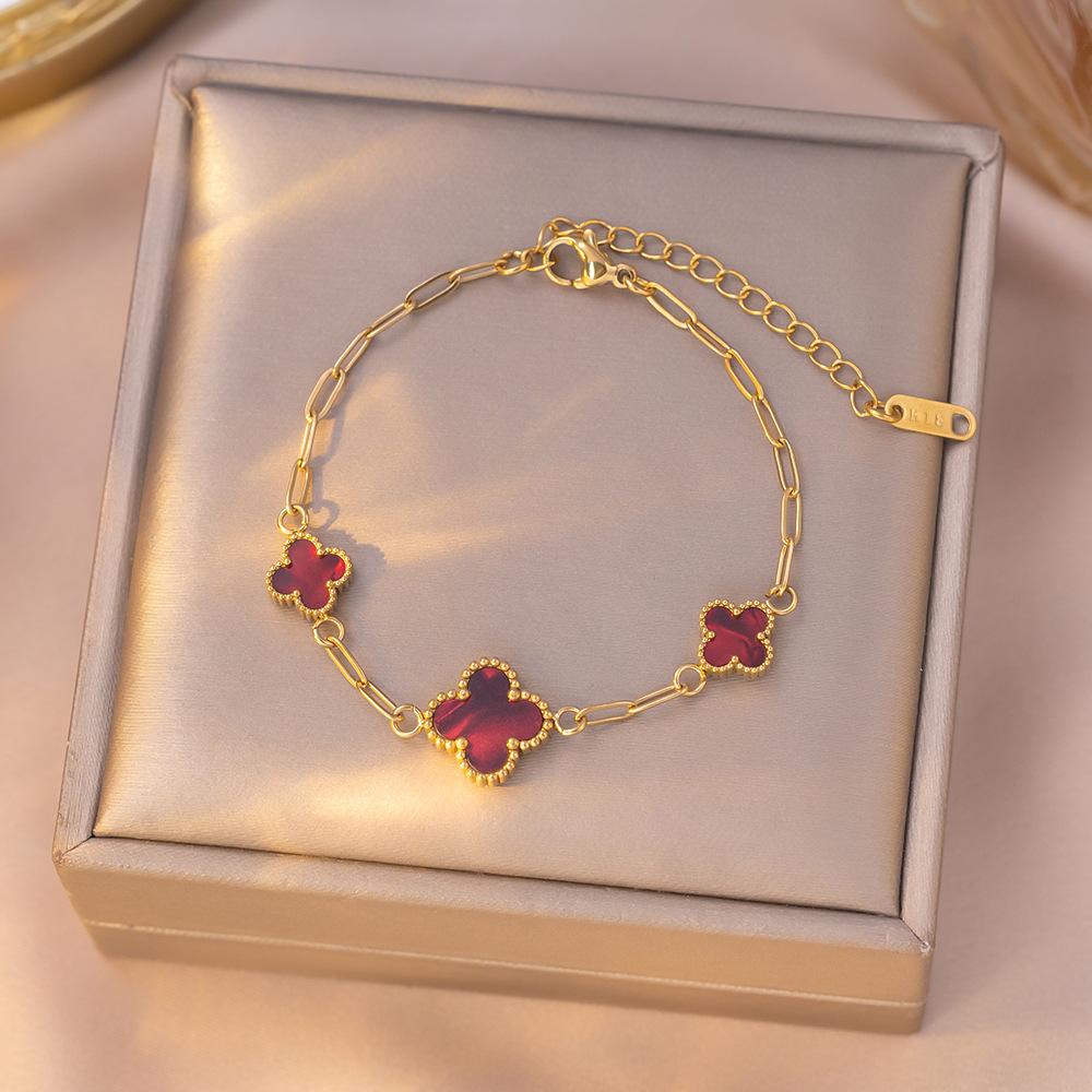 

Light Luxury Non-fading Titanium Steel Four-leaf Clover Mother-of-pearl Five-flower Bracelet 18K Internet Celebrity Same Classic Bracelet