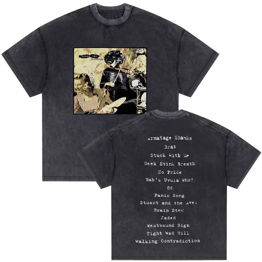 Washed Vintage Punk Band Green Day Dookie Graphic Tshirts Men Classic Gothic Rock T Shirts Male Oversized Tshirt Man Streetwear