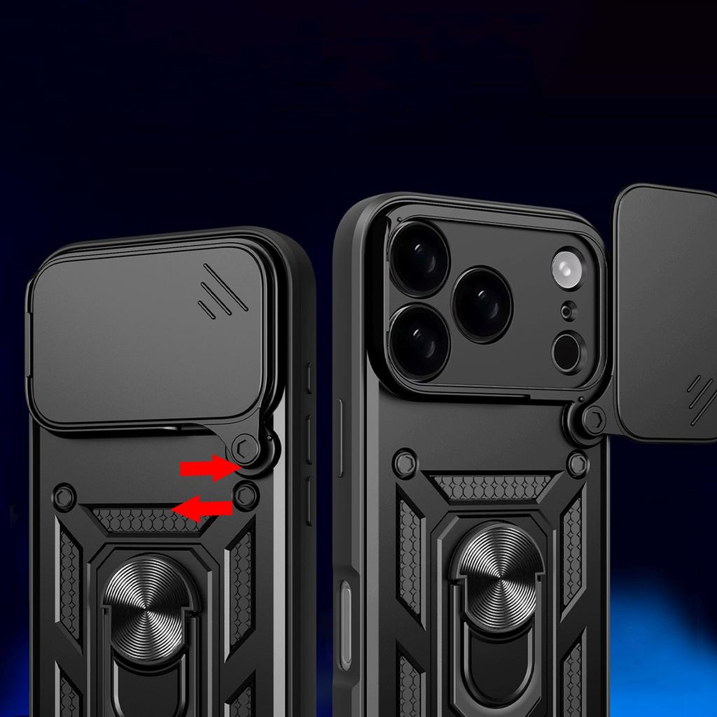 Etui pancerne z podstawką osłoną aparatu na iPhone 17 Pro Max Hybrid Armor Camshield - czarne