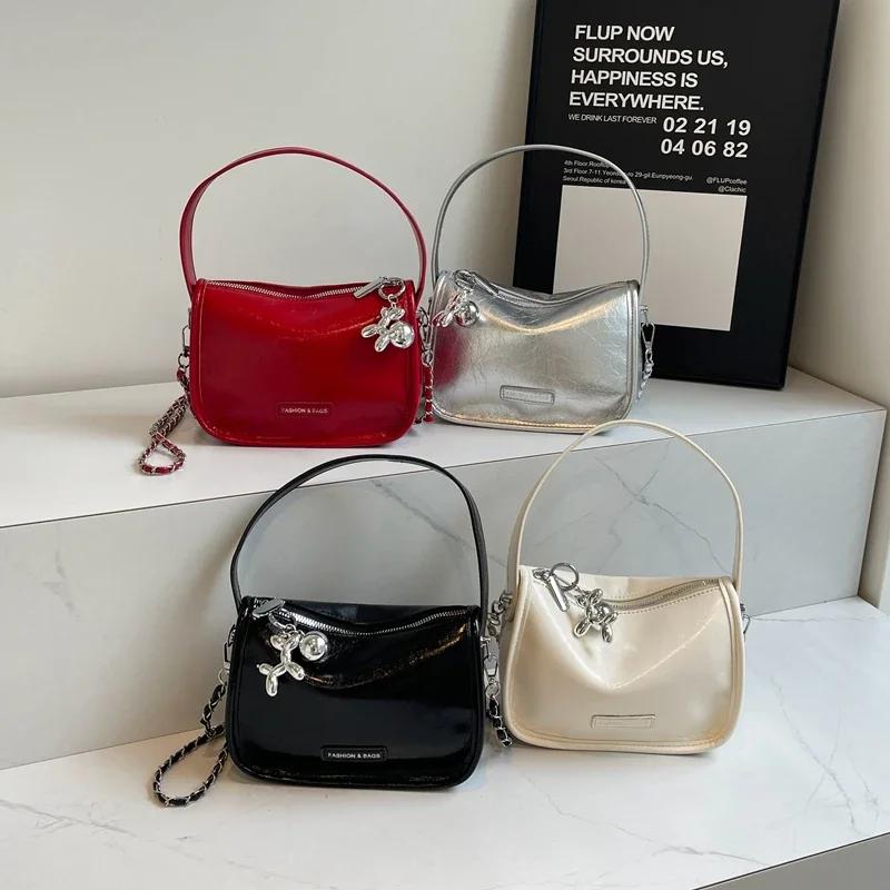 Women's chain crossbody bag  popular silver bag  single shoulder  small square bag  summer  everything